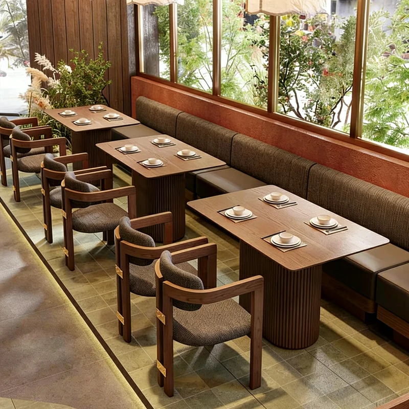 Modern Asian Restaurant Fluted Base Table Curved Chairs
