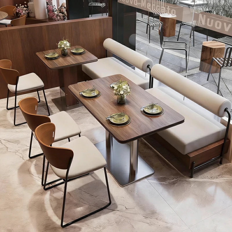 Modern Cylindrical Back Booth Wood Tables Metal Chairs
