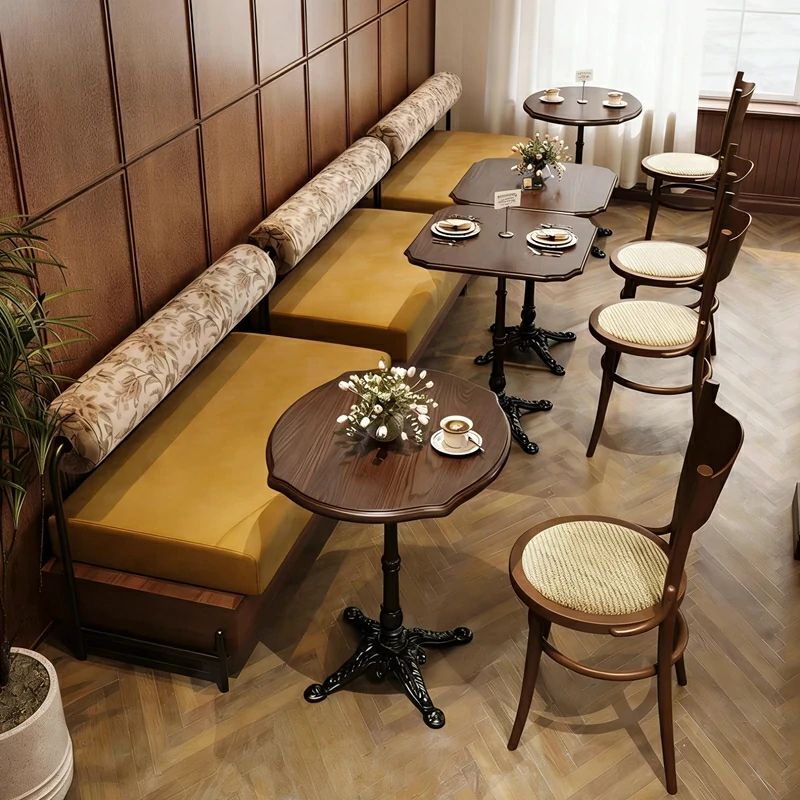 Mustard Yellow Wall Bench Scalloped Table Bentwood Chairs