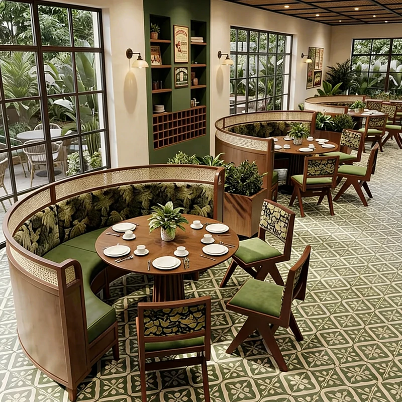 Tropical Style Circular Green Booth Seating Arrangement